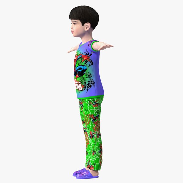 3D Asian Child Boy Home Style Rigged for Modo