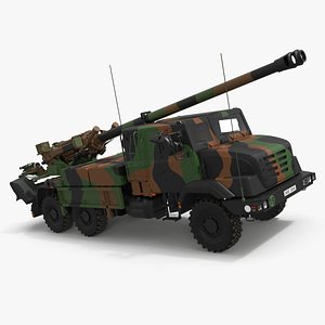 Heavy Military Truck With 155mm Howitzer model