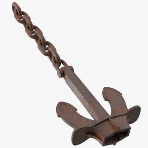 3D old rusty anchor chain