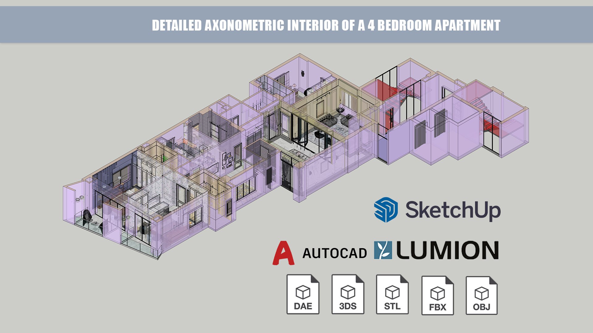 Detailed Axonometric Interior Of A 4 Bedroom Apartment 3D Model ...