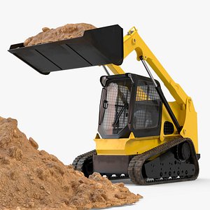 3D model Skid Steer Loader with Sand Load and Pile of Sand