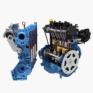 Three cylinder Engine Full + Cutaway