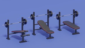 3D Gym Equipments Benches Barbell model
