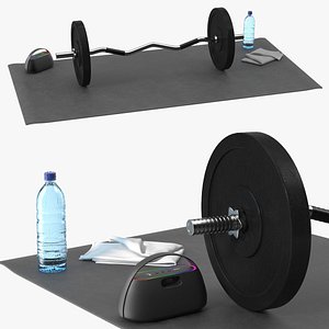 Home Gym EZ Barbell Set with Mat Speaker Towel and Water Bottle