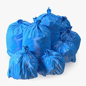 3D Tied Closed Blue Plastic Rubbish Bags