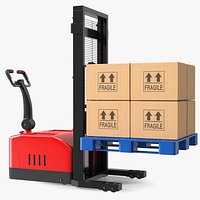 Powered Stacker Everest Red with Stack of Boxes