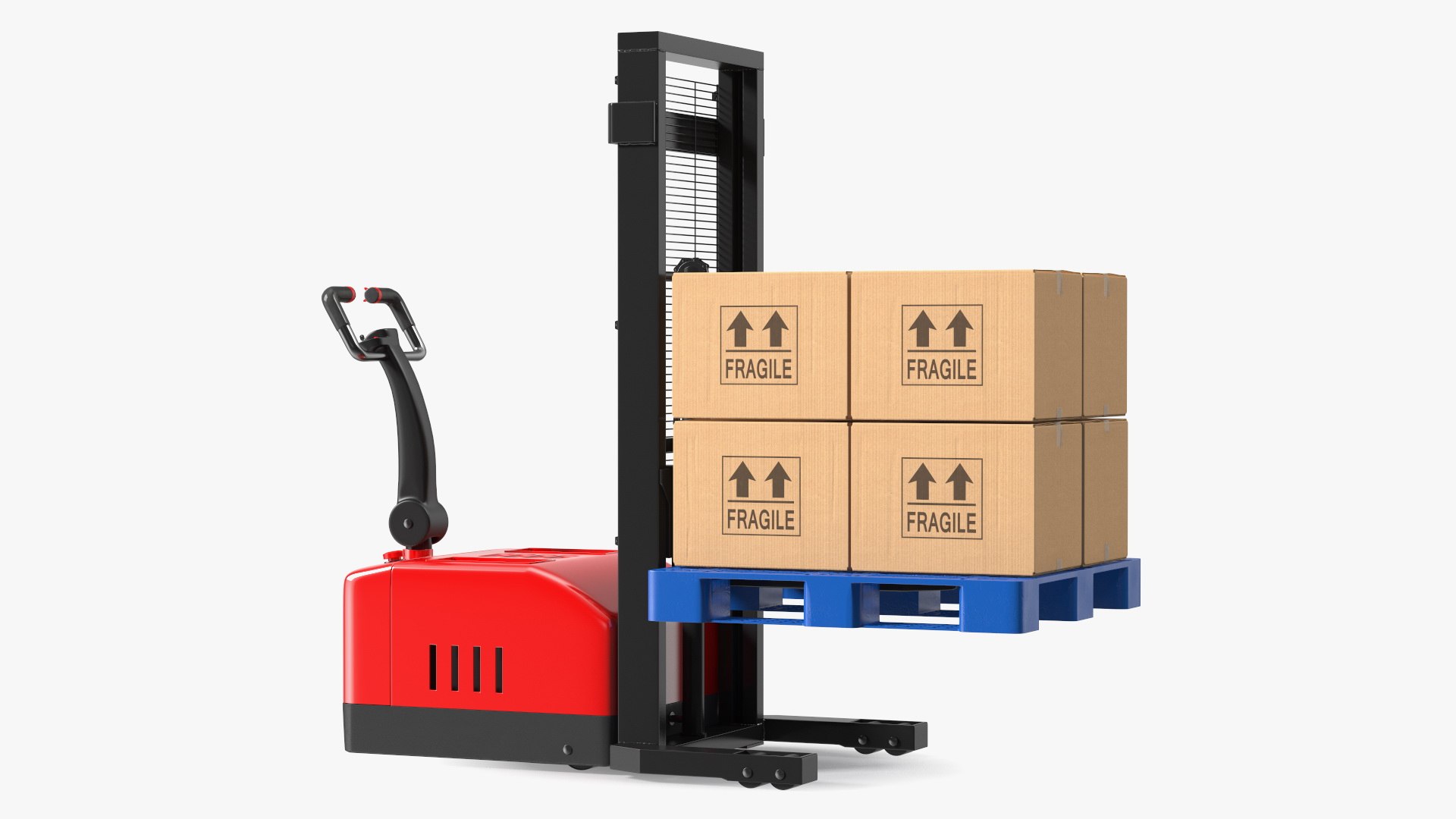 Powered Stacker Everest Red with Stack of Boxes 3D model preview