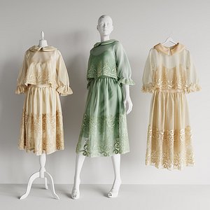 dresses on mannequins and on a hanger