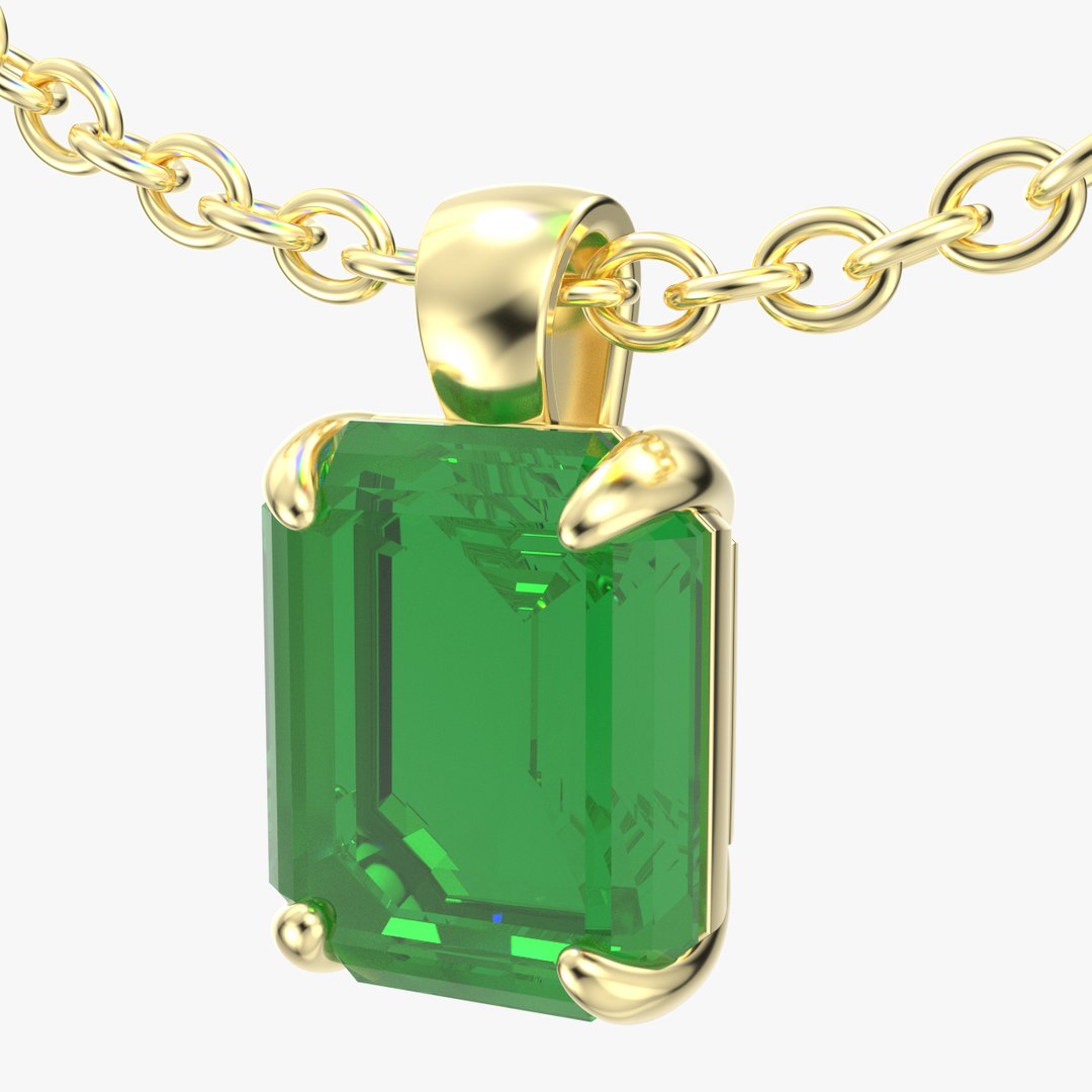 Emerald Cut Gemstone Gold Pendant CAD DesignJCNP05 3D Print Model 3D