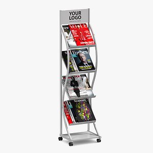 Mockup Magazine Stand Aluminium with Magazines
