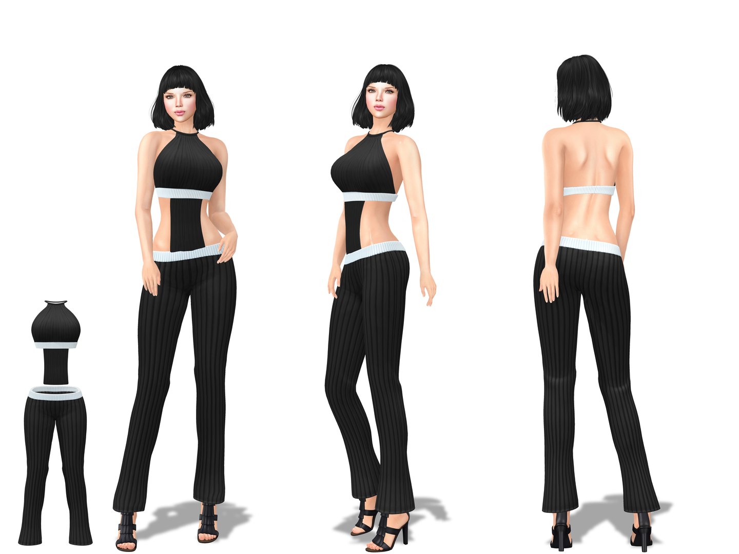 Black Midriff Top Pants Outfit 3D model - TurboSquid 2007510