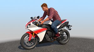 Full Rigged Rider with Motorbike Model