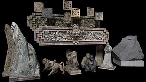 Set of old statues and ethnic deities 3D model