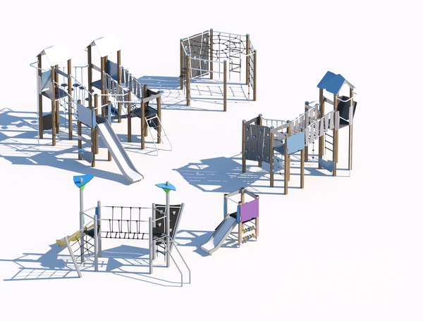 Conjunto De Equipamentos De Playground Para Crianças Jogos Divertidos No  Parque De Diversões. Ilustrações Vetoriais De Brinquedos Para O Jardim De  Infância. Escada De Banco De Balanço De Slide De Gangorra De