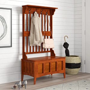 Hall Tree Wide with Bench 3D model