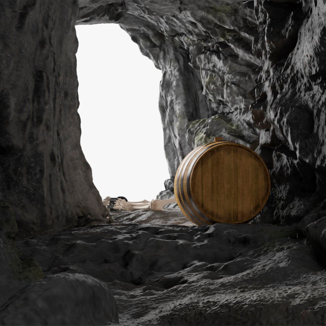 Pirate Treasure Cave with Skeleton and Chest 3D model preview