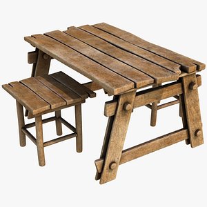 Medieval Table and Bench 3 -  8K PBR Textures