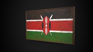 Old Picture Frame With Kenya  Flag - Game Ready PBR Low-poly 3D Model 3D model