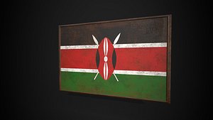 Old Picture Frame With Kenya Flag - Game Ready PBR Low-poly 3D Model