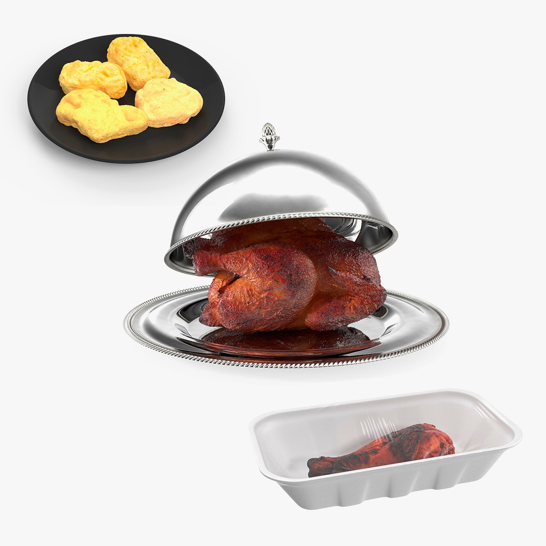 Meat and Poultry with Plates Collection 3D model preview