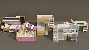 3D 5 item bunk bed design collection. model