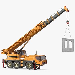 Compact Crane Liebherr with Concrete Wall Rigged 3D model