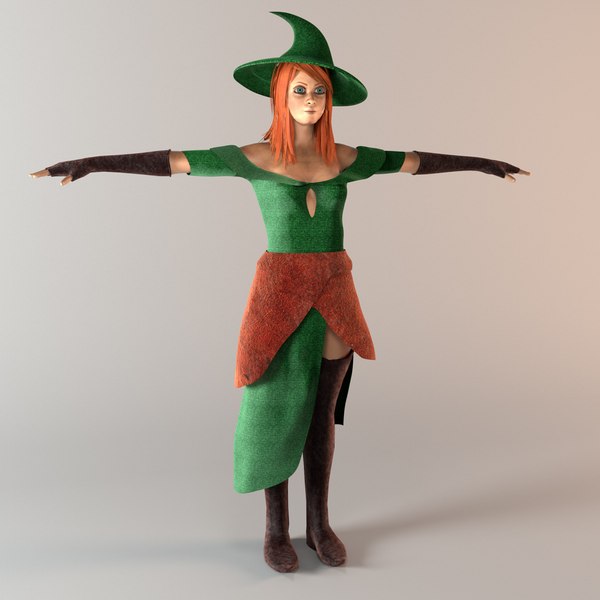 3D witch female character modeled