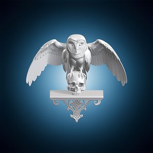 3D Barn Owl Perched On Skull