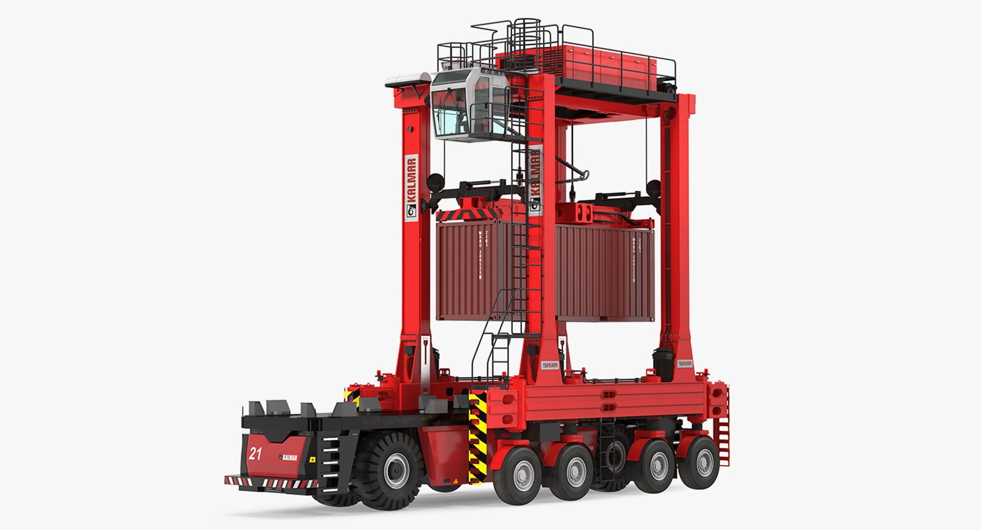 Kalmar AGV Fastcharge Straddle Carrier with 20ft ISO Container Rigged 3D model preview