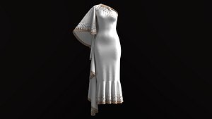 White dress with copper sequins model