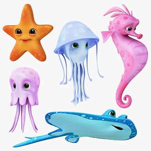 3D Cartoon Sea Creatures Collection 5 in 1
