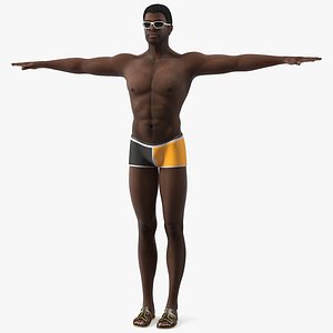 Afro American Man in Swimwear Rigged for Maya