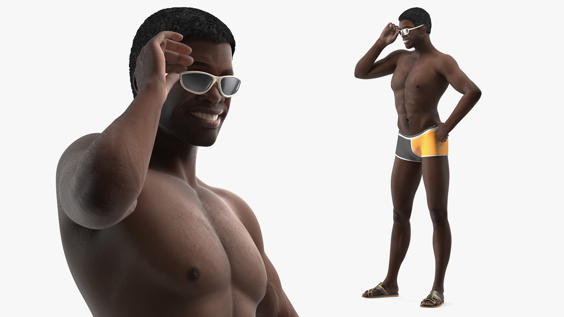 Afro American Man in Swimwear Rigged for Maya 3D model preview