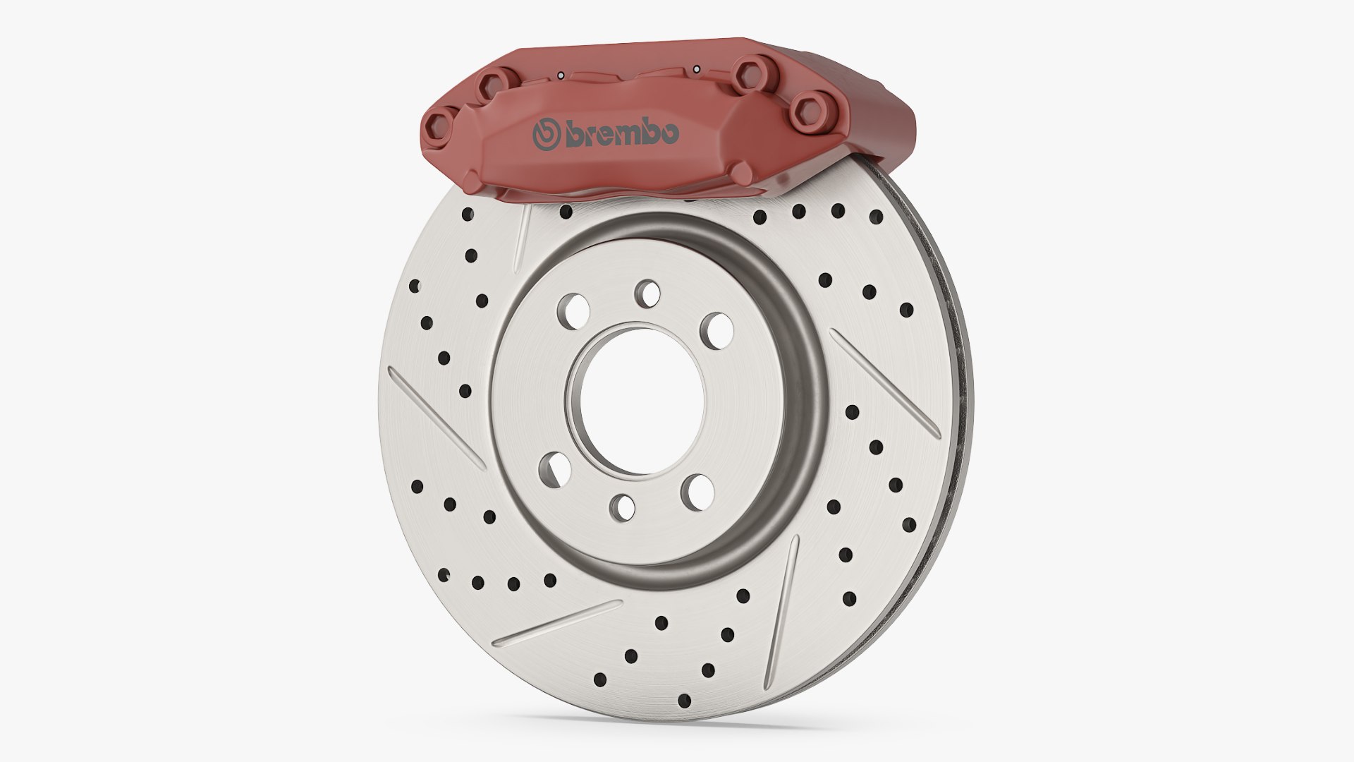 Brembo Drilled Brake Disc and Red Caliper 3D model preview