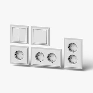3D Modern Minimalist Socket  Switch Pack - Euro Style model
