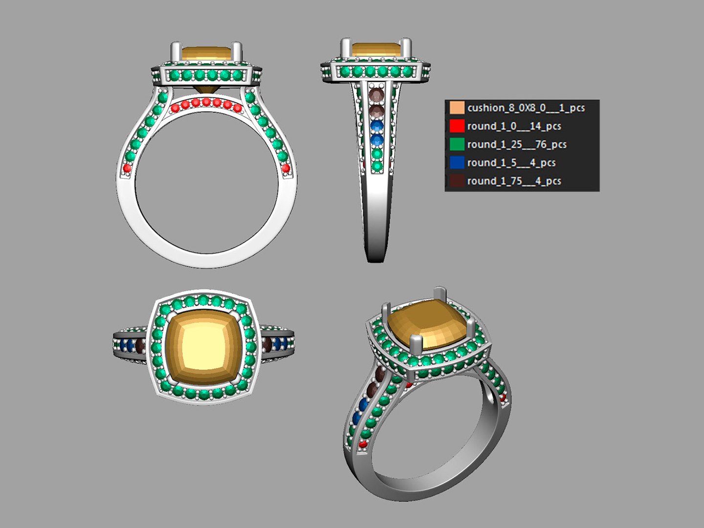Wedding Engagement Ring With Gemstone Set 0091 STL 3dm FBX 3D Model ...