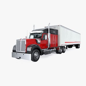 Truck Kenworth W990 with Semi Trailer 3D Model