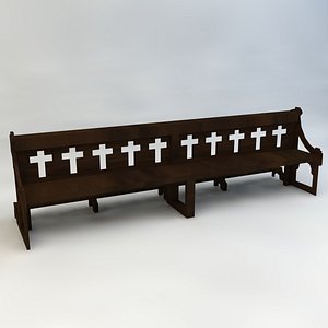 3d wooden church bench