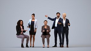 Basics0170 - A set containing 5 models of male and female adults standing in business attire in offi