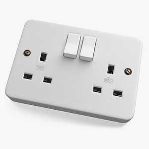 3D UK Double Socket with Switches