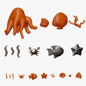 Set of 10 marine 3D icons model