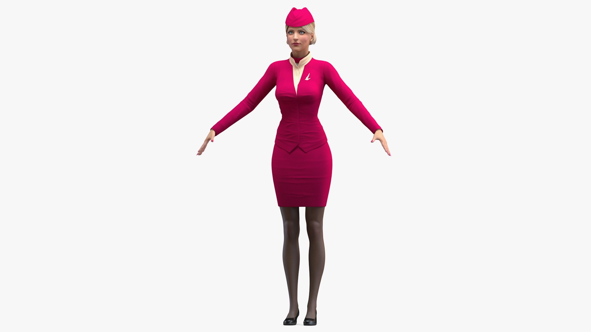 Airline Hostess in Maroon Uniform T Pose 3D model preview