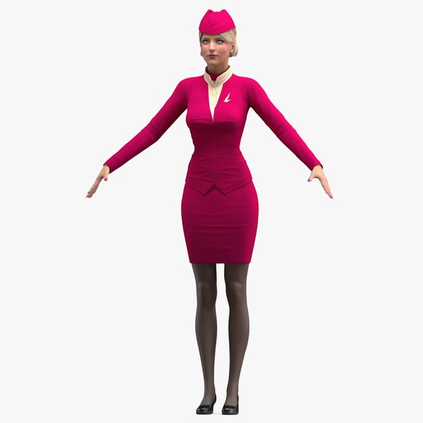 3D airline hostess maroon uniform