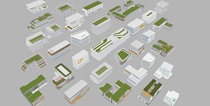 Modern Multi Story Office Building Campus School With Green Roof 3D Model 3D model