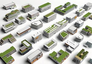 Modern Multi Story Office Building Campus School With Green Roof 3D Model 3D model