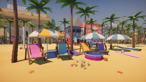 3D Low Poly Tropical City model