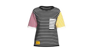 3D Girls Color Block Striped T-shirt With Chest Pocket model