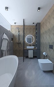 Cozy bathroom with luxurious decorative tiles 3D model