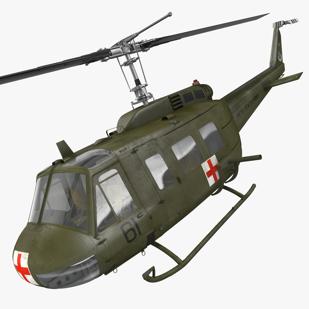 Bell UH 1 Iroquois Medevac Rigged 3D model preview