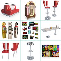 American Diner Set of 26 3D models